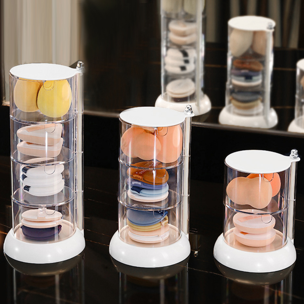 グッズ収納 回転式多段収納ケース 透明パフ小物入れ