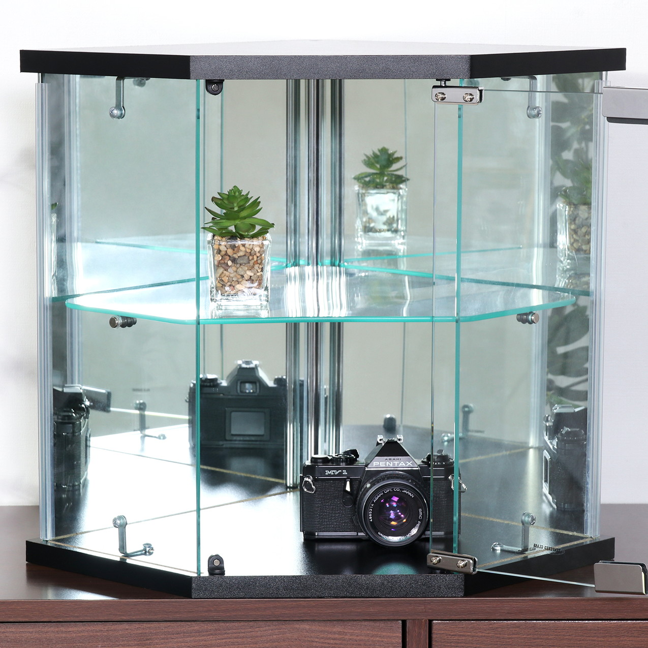 グッズ収納 卓上ガラス製コーナー型収納ケース 