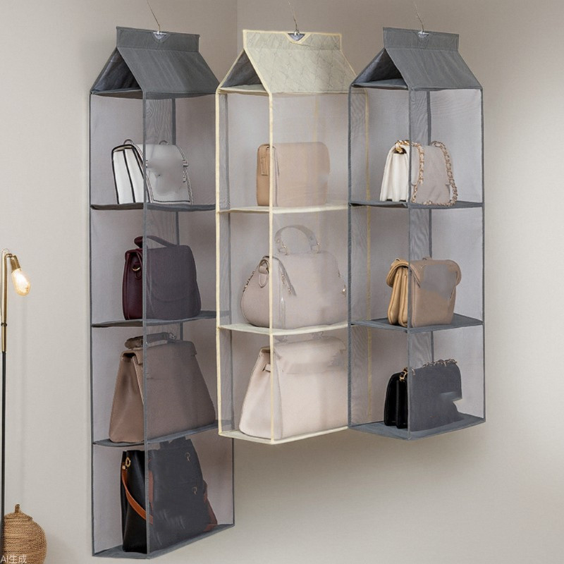 グッズ収納 吊り下げ式かばん収納ケース 折りたたみ多段ハンガー