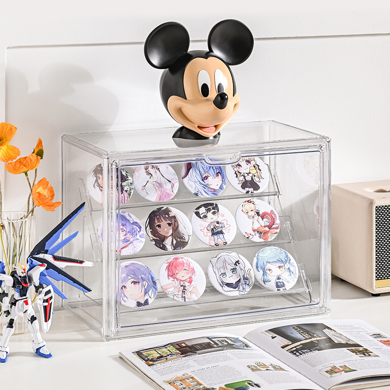 グッズ収納 透明アクリル缶バッジ収納ケース3段引き出し式