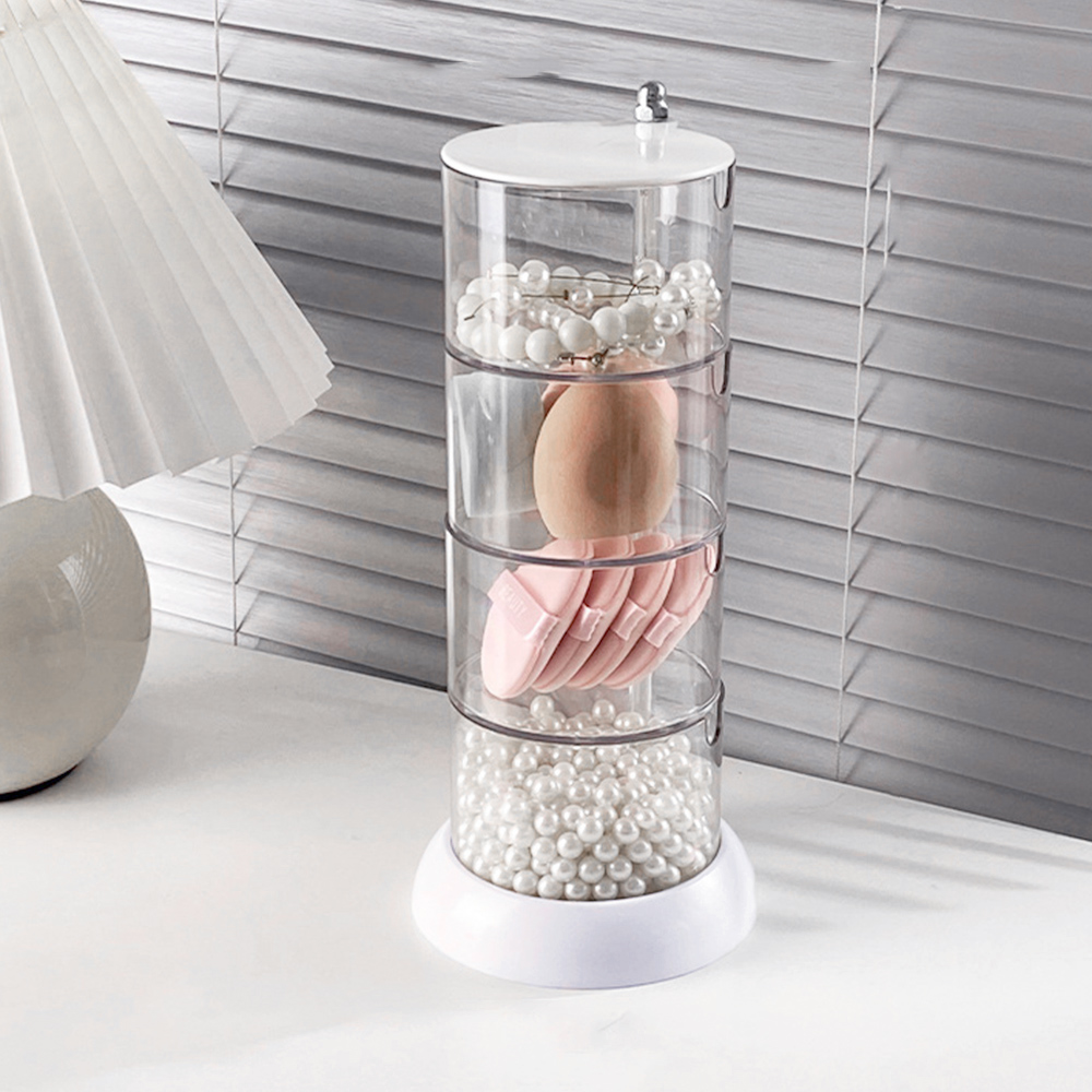 グッズ収納 回転式多段収納ケース 透明パフ小物入れ