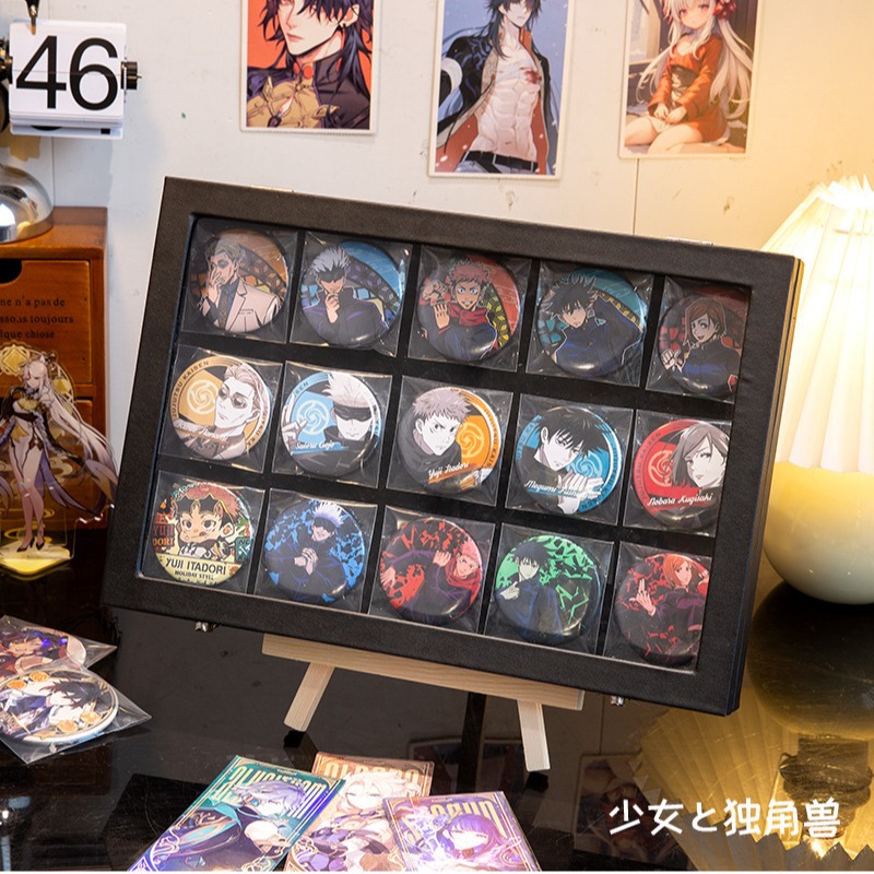 グッズ収納 缶バッジ収納ディスプレイボックス15枡仕切り付き