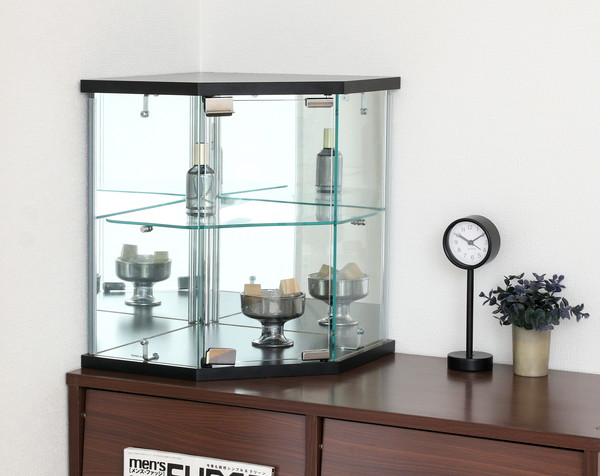 グッズ収納 卓上ガラス製コーナー型収納ケース 