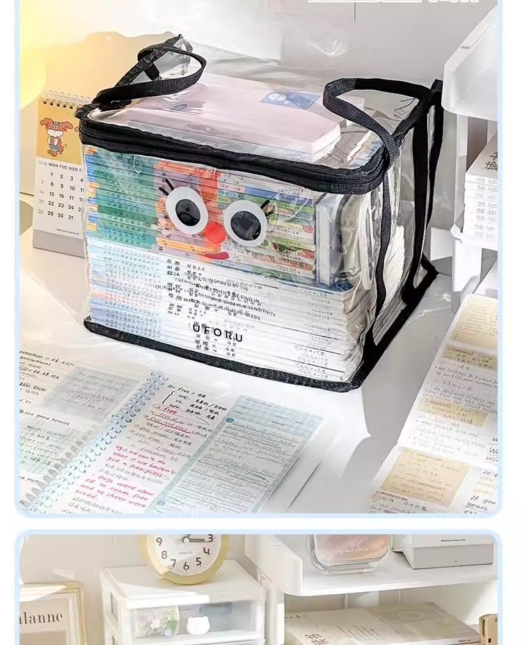 グッズ収納 透明窓付き可愛い顔文字デザイン本収納ボックス