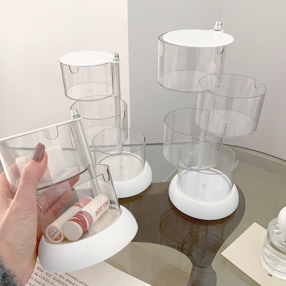 グッズ収納 回転式多段収納ケース 透明パフ小物入れ