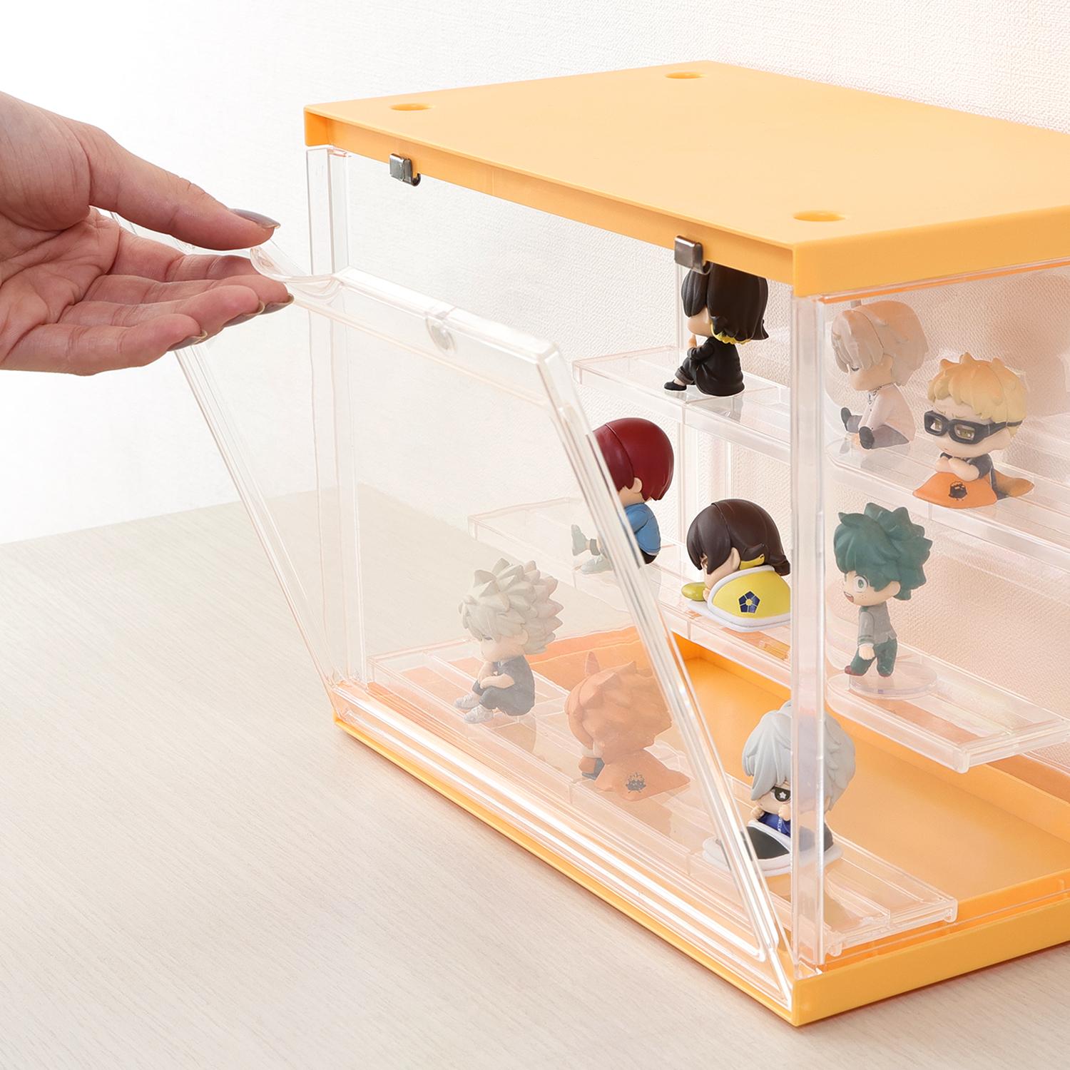 グッズ収納 ディスプレイケース ひな段式コレクションケース ディスプレイケース 黄色