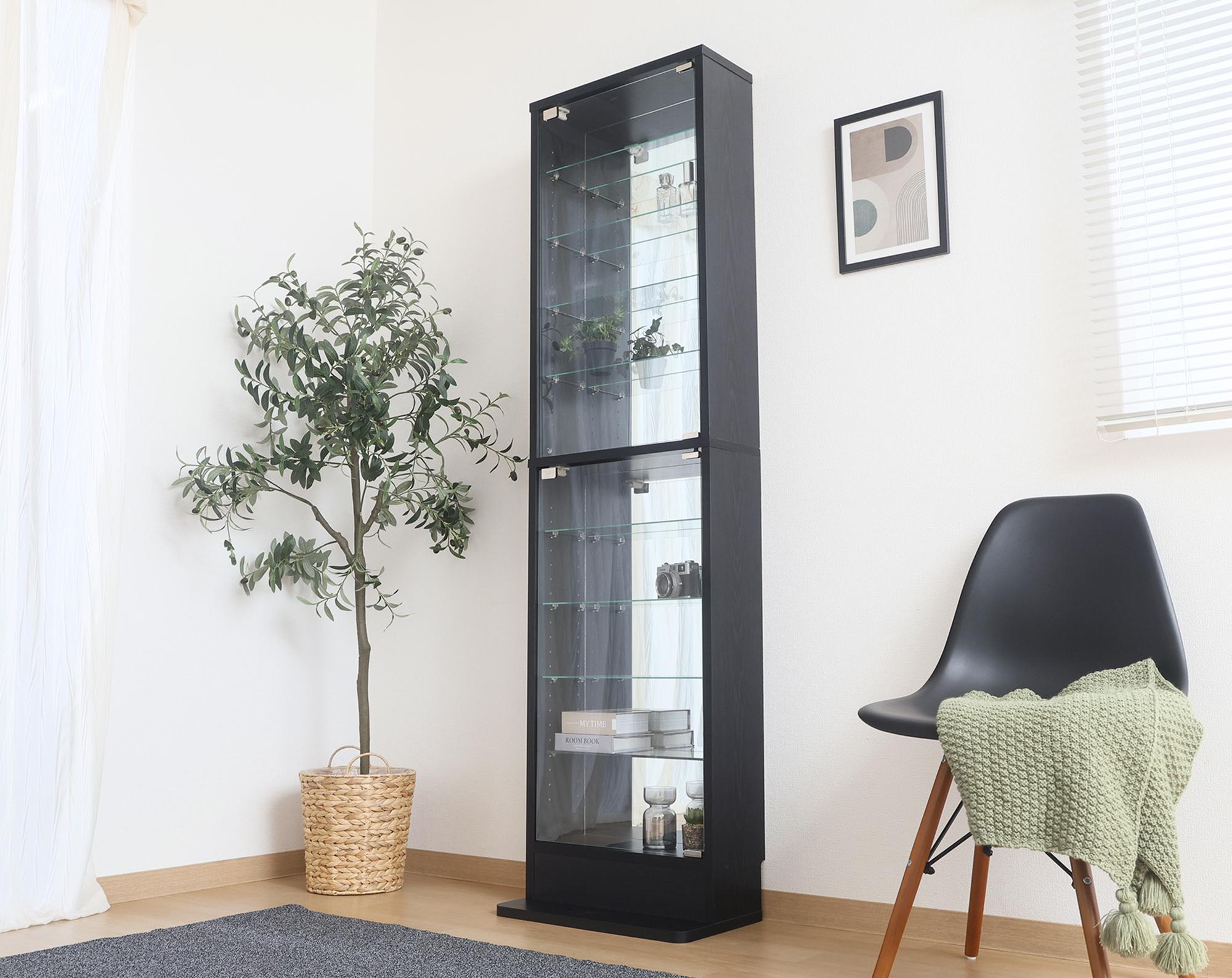 グッズ収納 薄型ハイタイプ背面鏡付きディスプレイケース黒