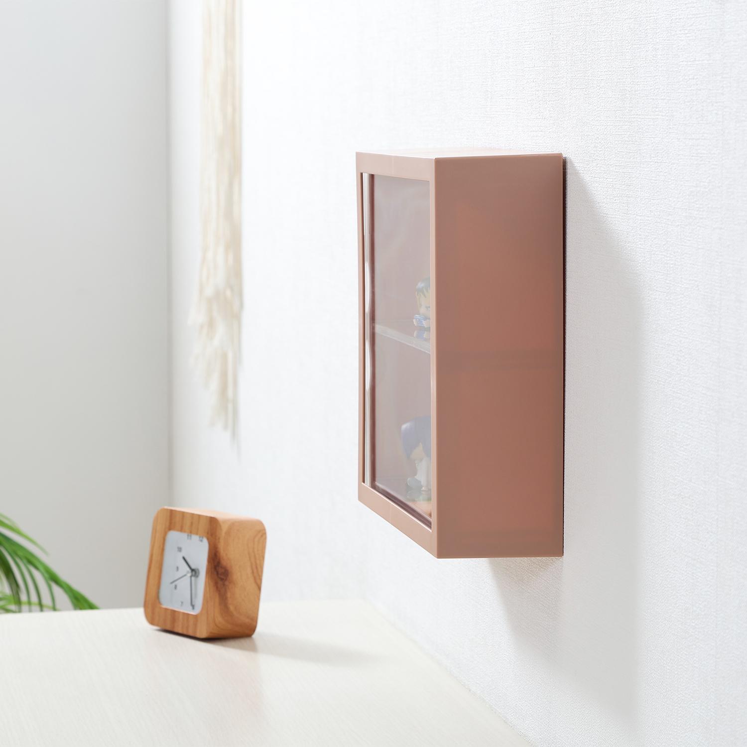 グッズ収納 壁掛け コレクション ディスプレイケース  茶色