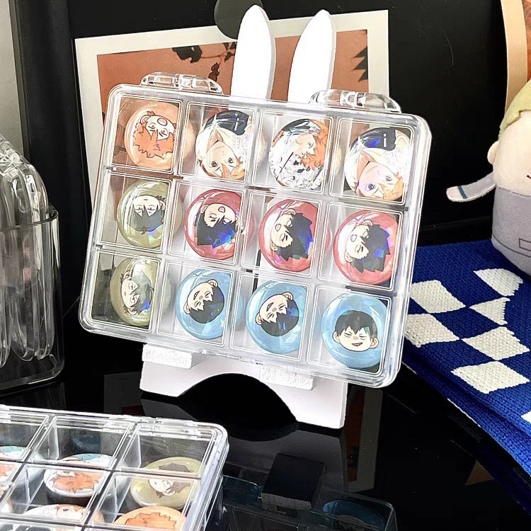 グッズ収納推し活 推し缶バッジ整理ケース仕切り付き透明収納ボックス