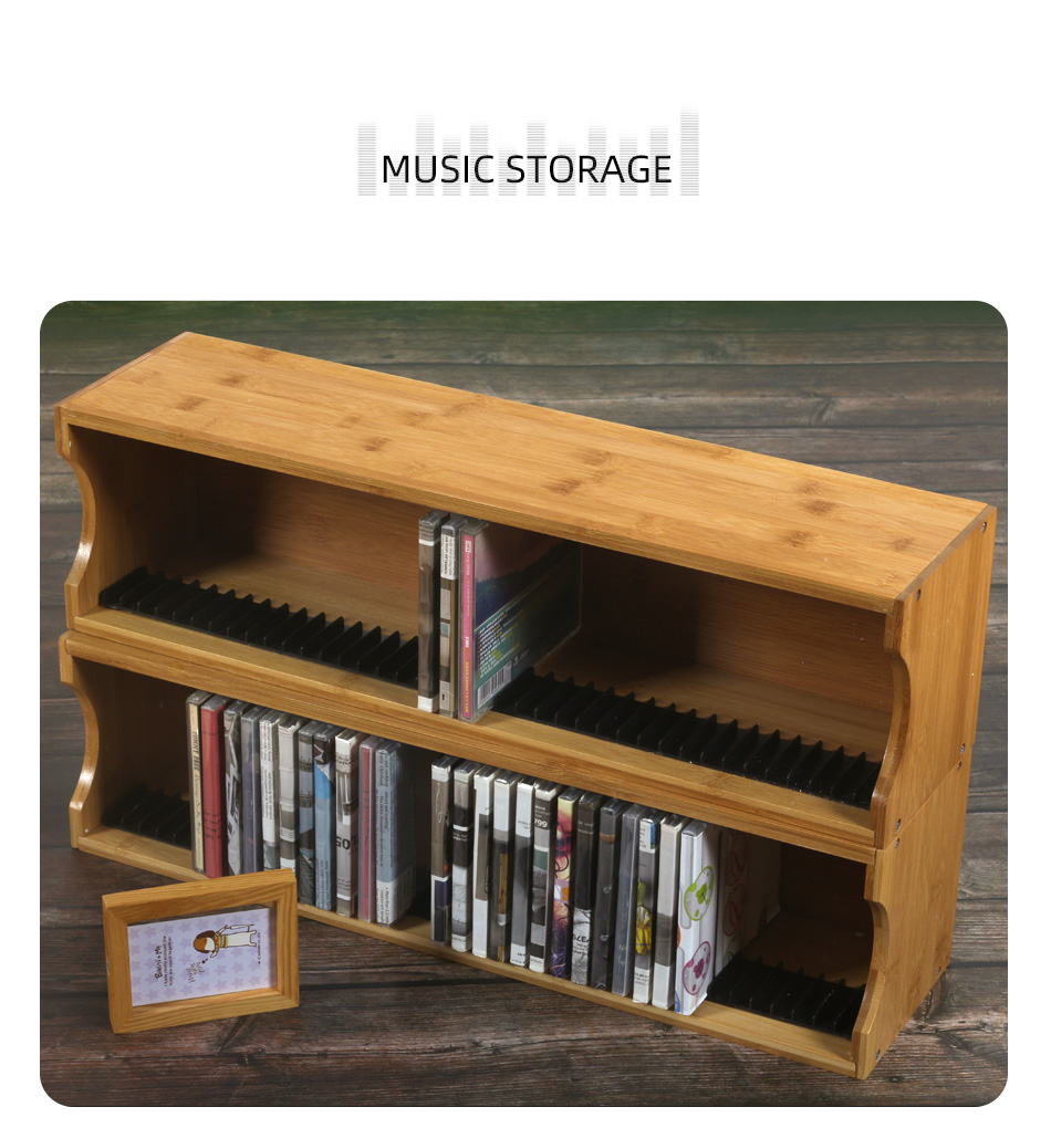 グッズ収納 竹製横置き音楽ディスク整理棚