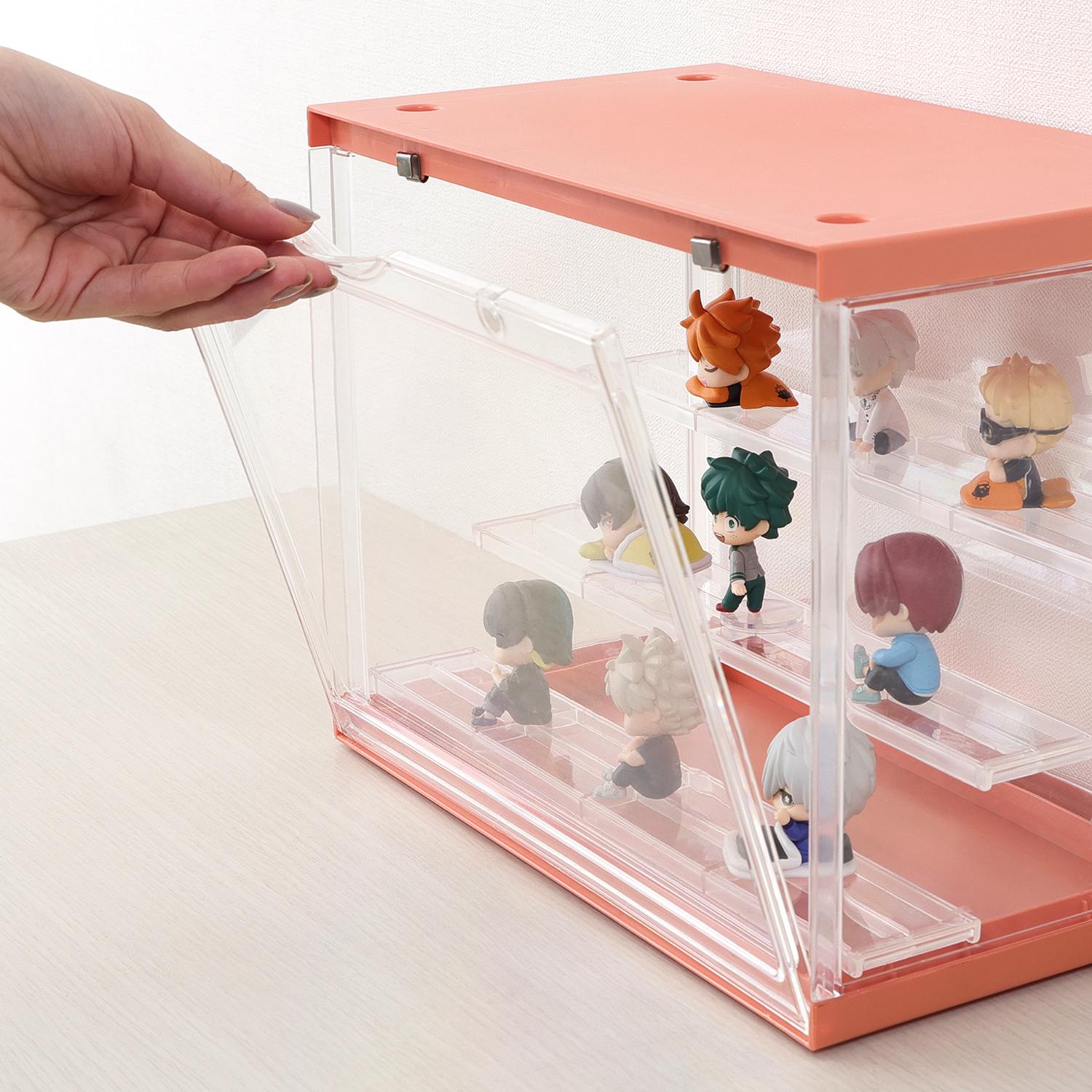 グッズ収納 ディスプレイケース ひな桃色三段棚付きディスプレイケース