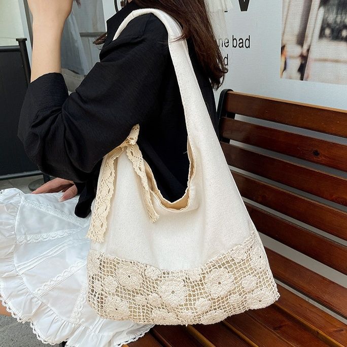 ハワイアン雑貨・ハワイ服・ハワイバッグ 花柄レース編みリボントートバッグ
