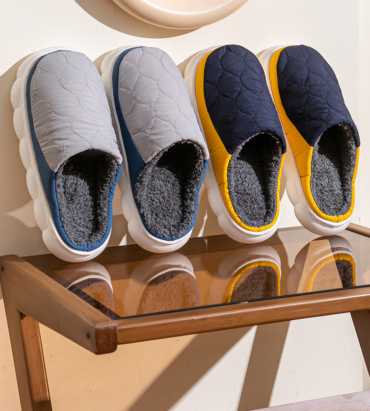 男女兼用ダイヤ柄裏起毛スリッパもこもこ暖か室内履き