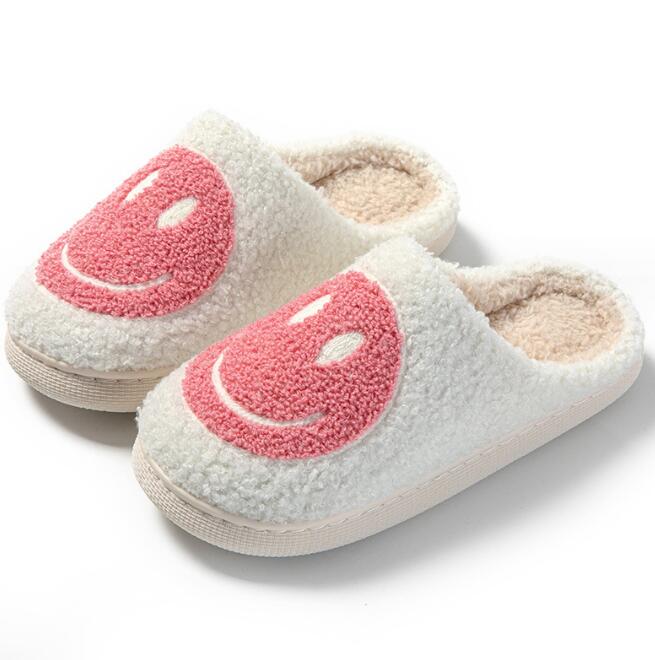 笑顔刺繍もこもこスリッパ秋冬暖かルーム履き