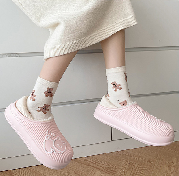 冬用ふわふわ裏起毛猫柄スリッパ室内履き