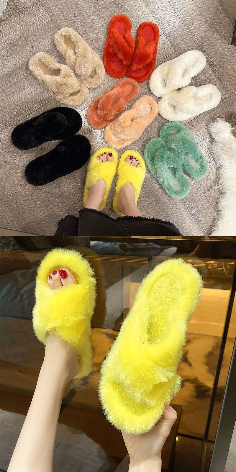 スリッパ ふわもこクロスサンダル