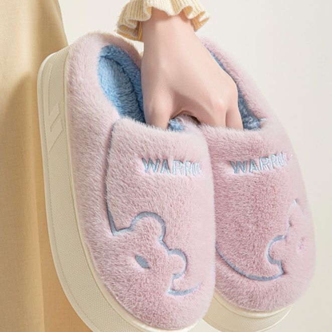スリッパ もこもこ雲刺繍あったかルームシューズ