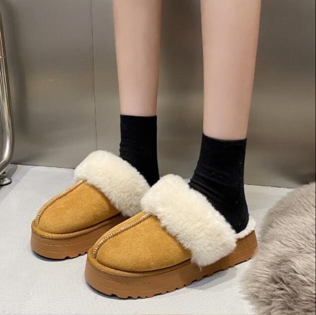 暖かいふわふわボア付きレディース保温スリッパ