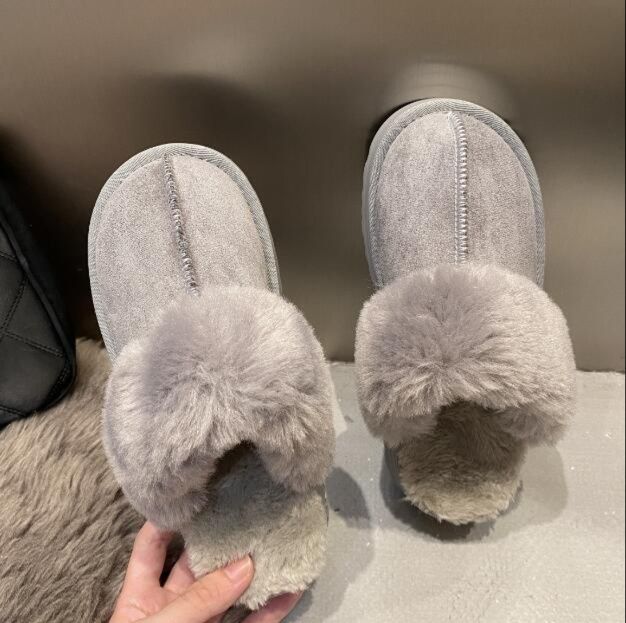 暖かいふわふわボア付きレディース保温スリッパ