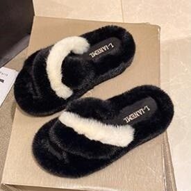 暖かいふわふわ厚底保温スリッパ レディース冬用