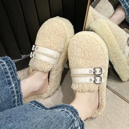 暖かい厚底もこもこスリッパ レディース冬用保温サンダル