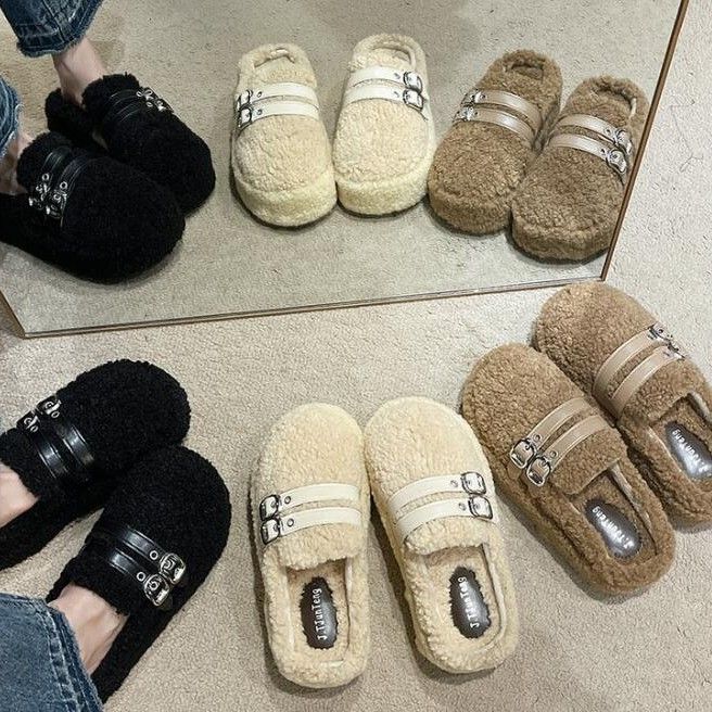 暖かい厚底もこもこスリッパ レディース冬用保温サンダル