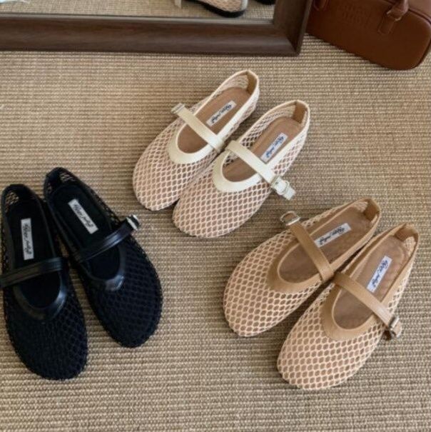 女性用 メッシュ素材 バレエ風おしゃれスリッパ