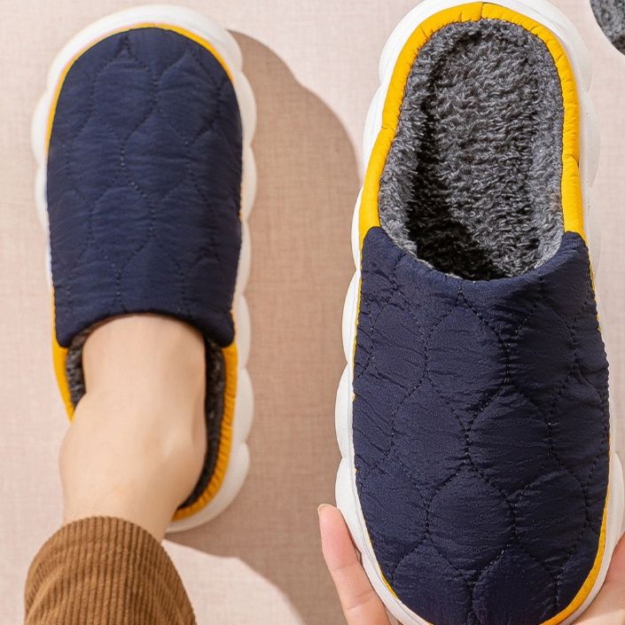 男女兼用ダイヤ柄裏起毛スリッパもこもこ暖かい室内履き