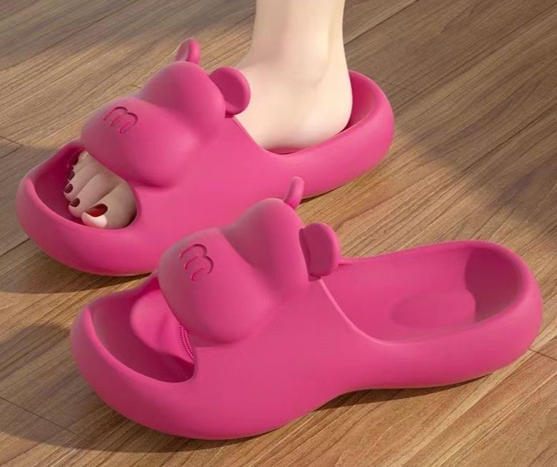 スリッパ くまみみ付き柔らか洗えるルームスリッパ