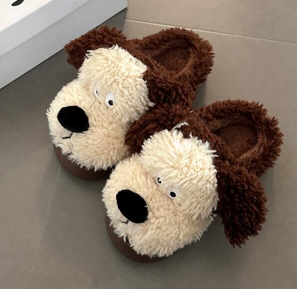 犬デザイン起毛スリッパ あったか室内履き