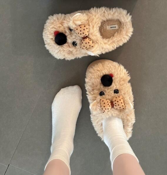 犬顔もこもこ室内履きスリッパ