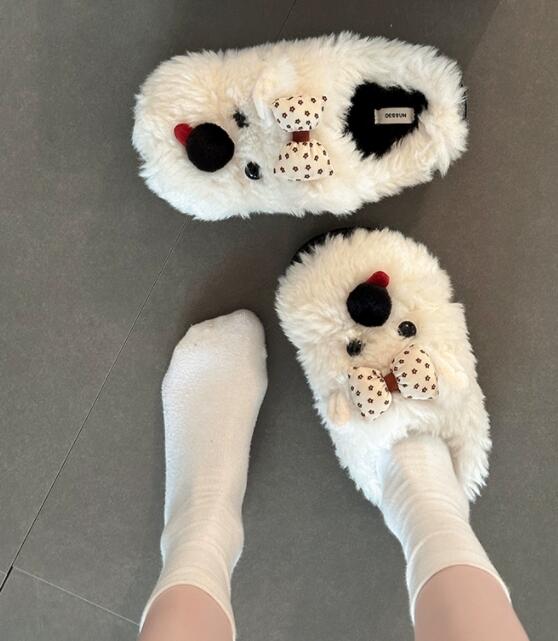 犬顔もこもこ室内履きスリッパ