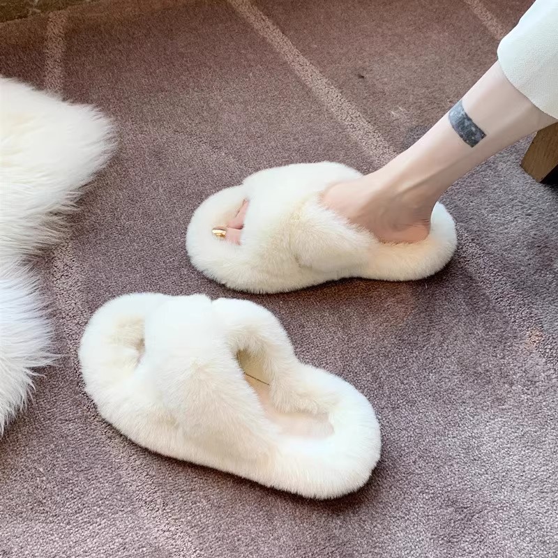 スリッパ ふわもこ交差ルーム シューズ