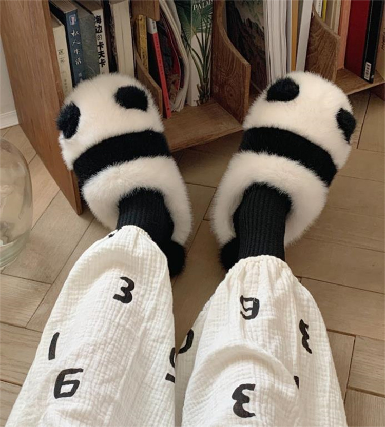 パンダ柄もこもこ保温綿スリッパ冬用室内履き