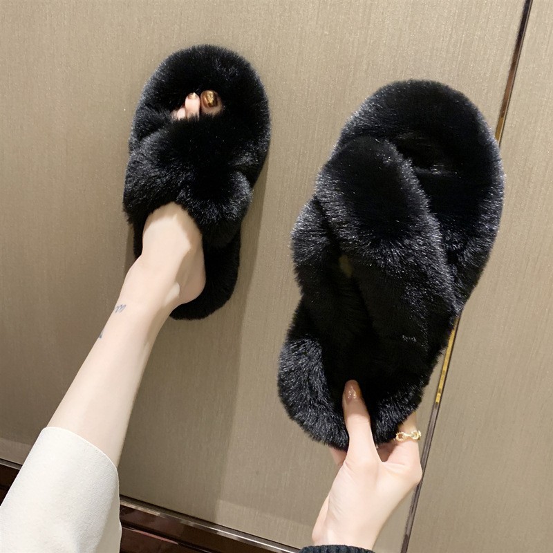 スリッパ ふわもこ交差ルーム シューズ