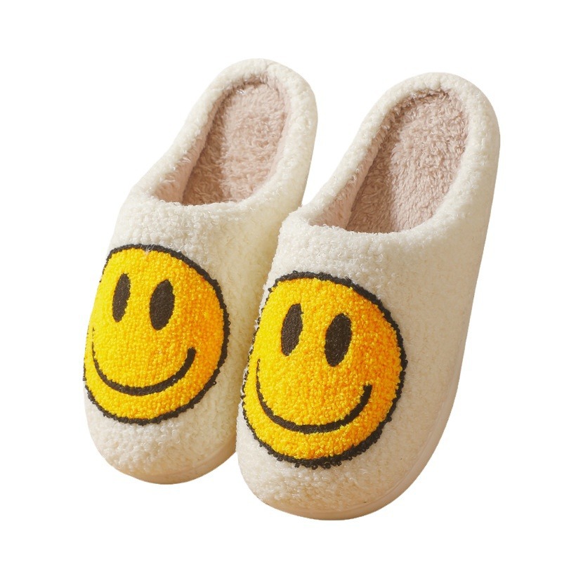 笑顔刺繍スリッパ ふわふわ防寒ルームシューズ