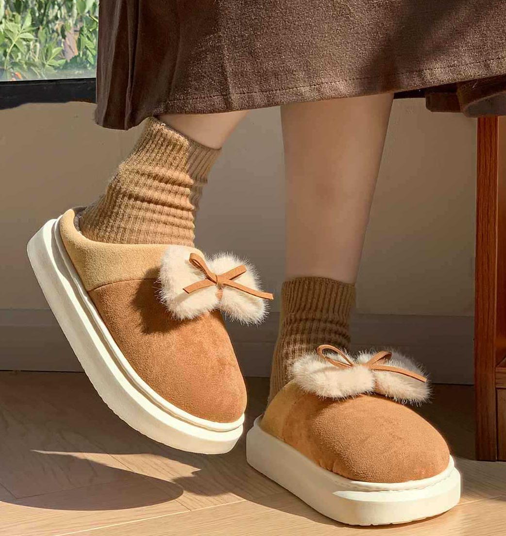秋冬新作 ふわふわ毛付き暖か履きやすいスリッパ