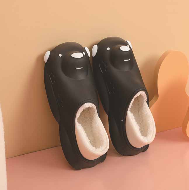 くま顔デザイン裏ボアスリッパ防水あったかルームシューズ