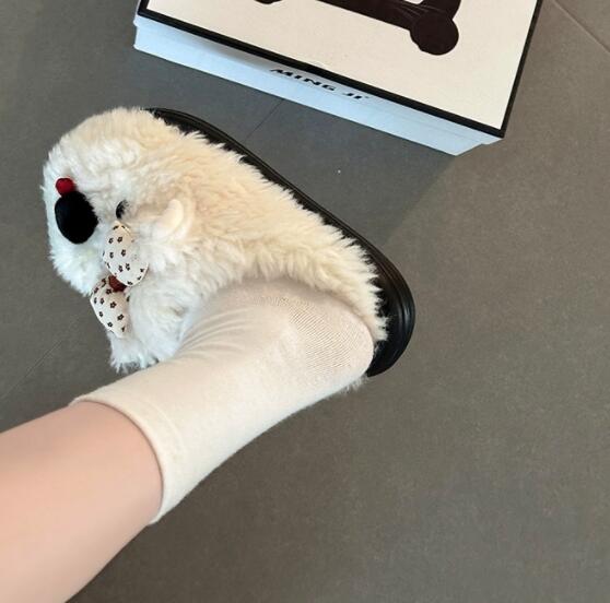 犬顔もこもこ室内履きスリッパ