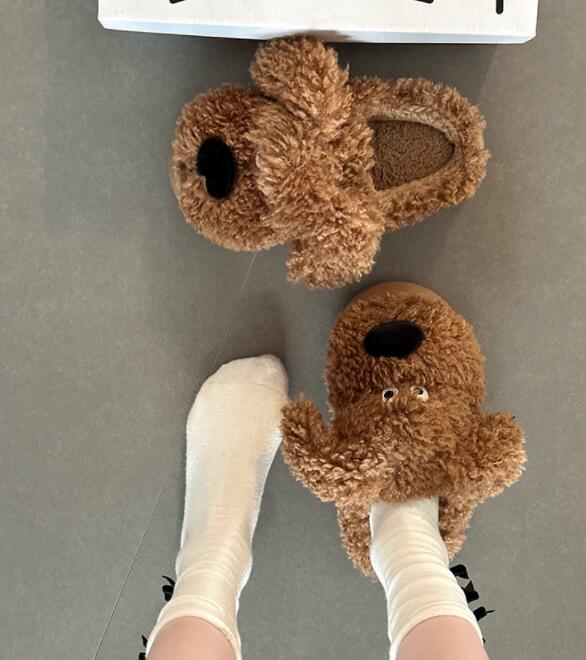 犬デザイン起毛スリッパ あったか室内履き