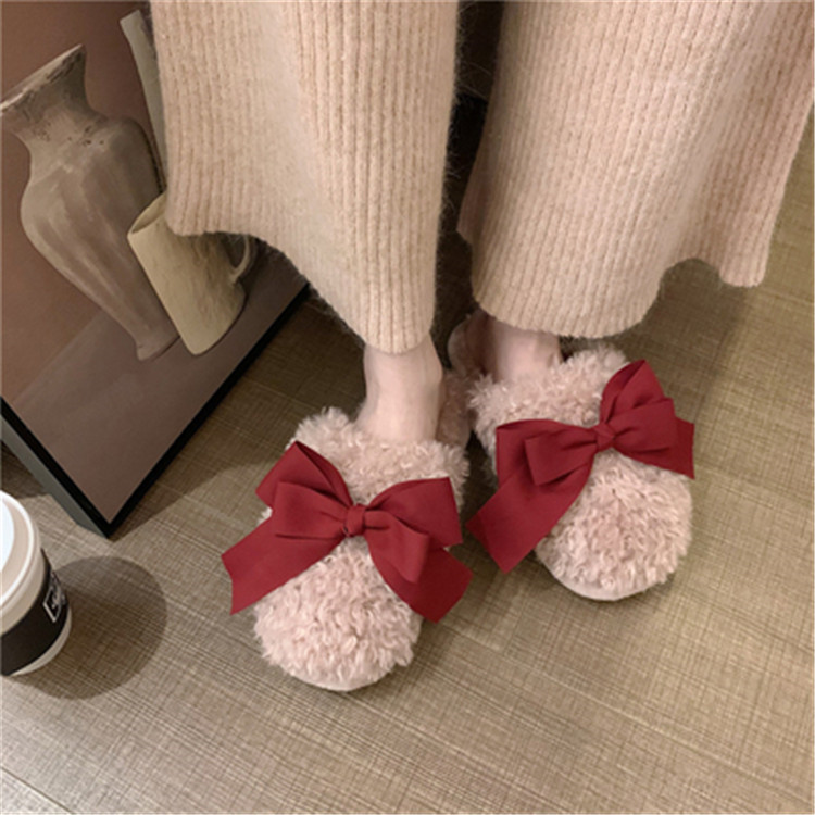 女性用もこもこ蝶結びスリッパ