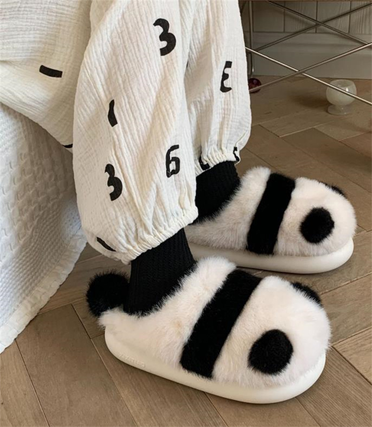 パンダ柄もこもこ保温綿スリッパ冬用室内履き