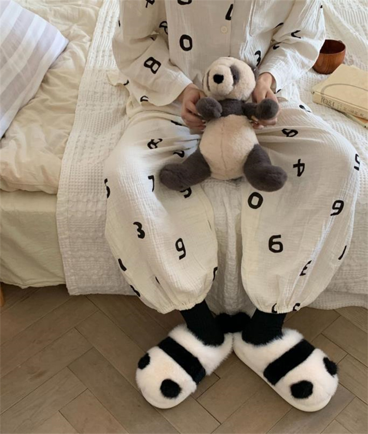 パンダ柄もこもこ保温綿スリッパ冬用室内履き