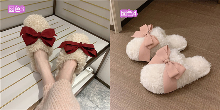 女性用もこもこ蝶結びスリッパ