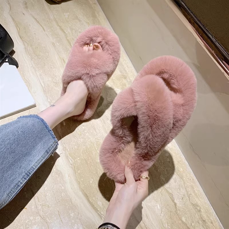 スリッパ ふわもこ交差ルーム シューズ