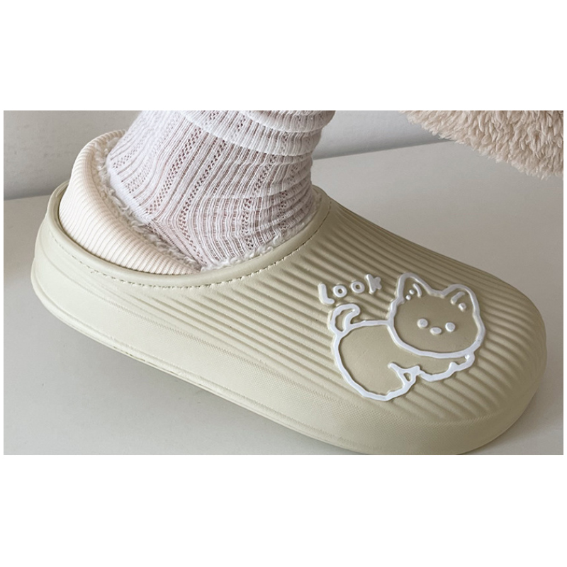 冬用ふわふわ裏起毛猫柄スリッパ室内履き