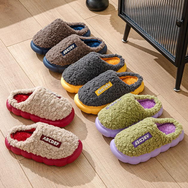 もこもこ裏起毛スリッパ厚底暖かルームシューズ男女兼用