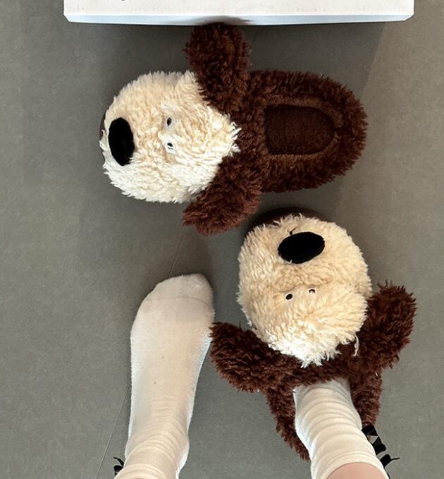 犬デザイン起毛スリッパ あったか室内履き