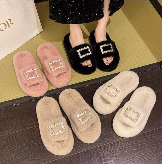 スリッパふわもこ韓国風ウール保温スリッパ