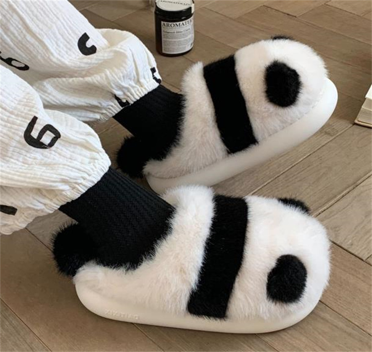 パンダ柄もこもこ保温綿スリッパ冬用室内履き